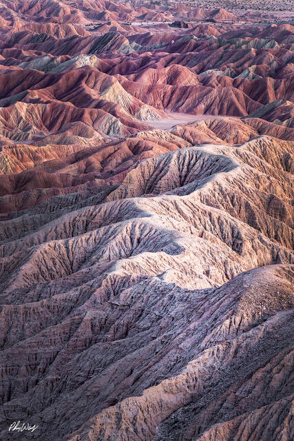 Layered desert ridges and erosion lines in Anza Borrego California.